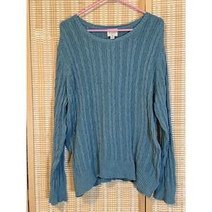 St Johns Bay Womens 2X Cable Knit Sweater Cyan Aqua Preppy Office‎ Outdoor